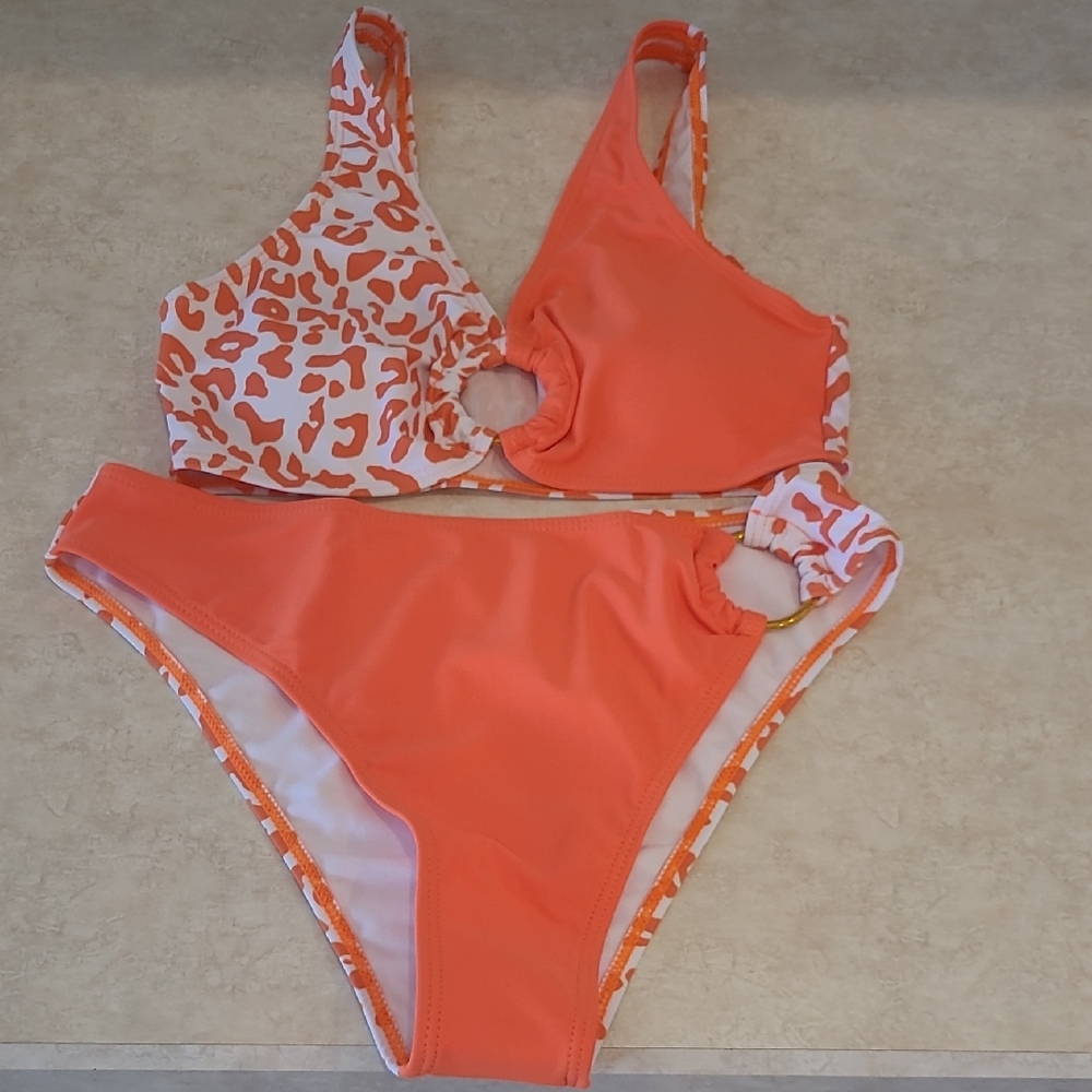 Orange and White Leopard Bikini Set Never Worn